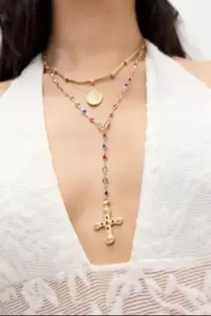 Silence + Noise Gem Cross Lariat Necklace