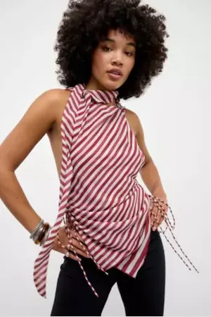 Jaded London Kandi Stripe Hooded Backless Chiffon Top