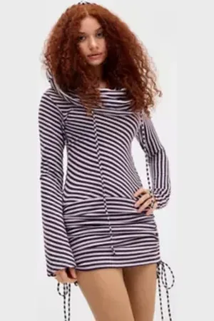 Jaded London Jordyn Hooded Stripe Mini Dress UK 8 at Urban Outfitters