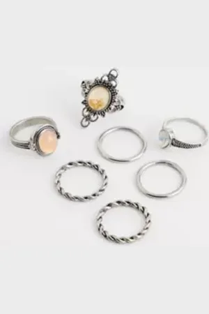 Silence + Noise Ornate Gem Rings 7-Pack