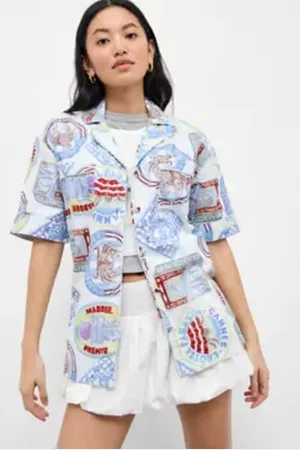 Damson Madder Chlo Holiday Print Shirt UK 6 at Urban Outfitters