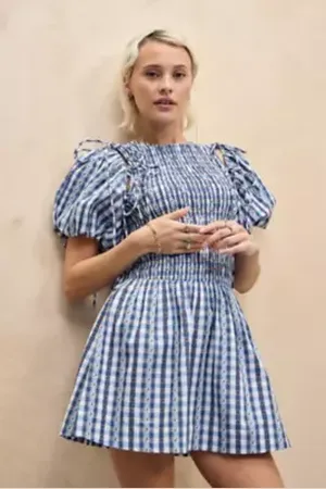 Damson Madder Blue Becca Margot Gingham Mini Dress
