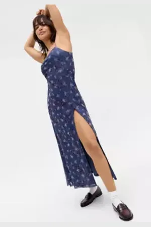 Urban Outfitters UO Square Neck Flocked Mesh Maxi Dress