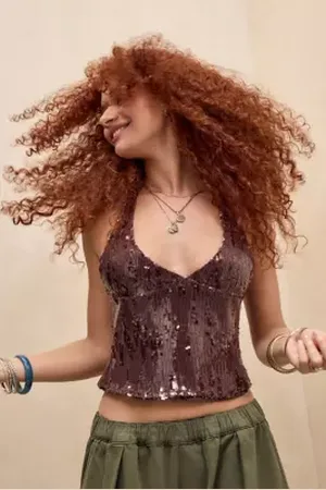 Motel Cosio Halter Sequin Top