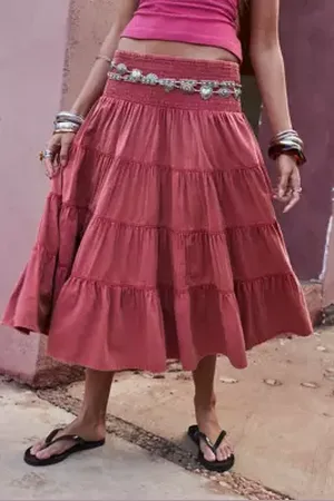 BDG Bea Shirred Midi Skirt