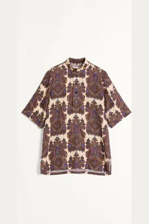 VALENTINO SHORT-SLEEVED LINEN KAFTAN WITH VOYAGE IMAGINAIRE PRINT Man 38