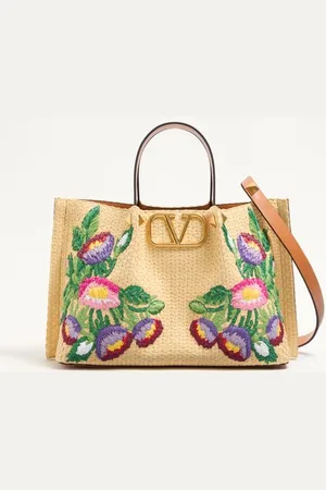 VALENTINO GARAVANI MEDIUM SHOPPING BAG IN RAFFIA WITH FLORAL EMBROIDERY Woman UNI