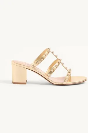 VALENTINO GARAVANI ROCKSTUD SLIDE SANDAL IN LAMINATED NAPPA LEATHER 60MM Woman 34