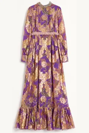 VALENTINO LONG EMBROIDERED DRESS IN FIL COUPE