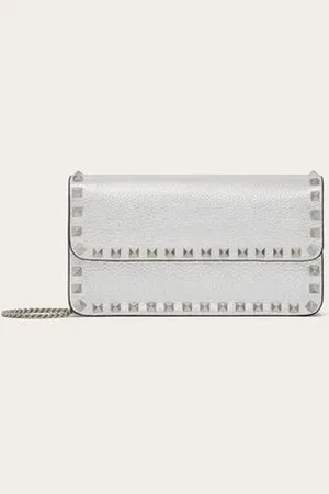 VALENTINO GARAVANI ROCKSTUD METALLIC GRAINY CALFSKIN WALLET WITH CHAIN Woman UNI