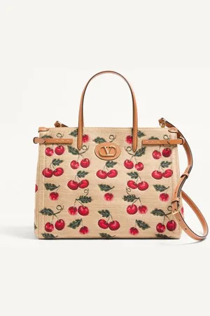 VALENTINO GARAVANI GARAVANI ANTIBES MEDIUM SHOPPING BAG IN JACQUARD RAFFIA WITH CHERRYFIC MOTIF Woman UNI
