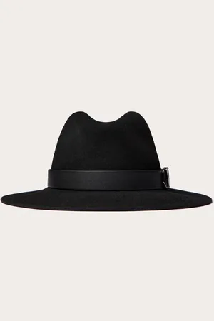 VALENTINO GARAVANI VLOGO SIGNATURE RABBIT FUR AND LEATHER FEDORA HAT Woman 56