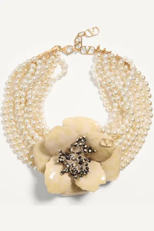 VALENTINO GARAVANI FLEUR LUMINEUSE NECKLACE IN METAL, ENAMEL, PEARLS AND FABRIC Woman UNI