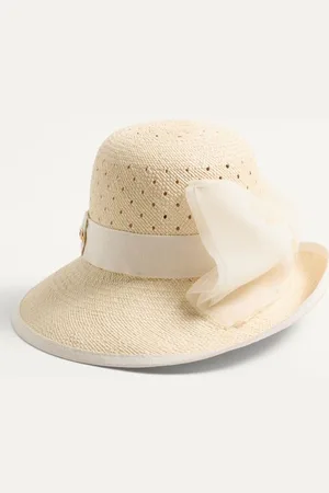 VALENTINO GARAVANI VLOGO SIGNATURE HAT IN PERFORATED PANAMA WITH ORGANZA BOW Woman 55