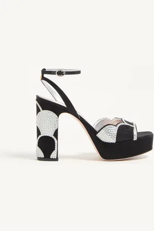 VALENTINO GARAVANI BOWOW PLATFORM SANDAL IN MOIR?? FABRIC WITH CRYSTALS 115MM Woman 35.5