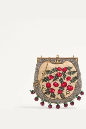 VALENTINO GARAVANI GARAVANI NELLCOTE FAIRYTALES BEADED CLUTCH IN JACQUARD RAFFIA WITH CHERRYFIC PATTERN Woman UNI