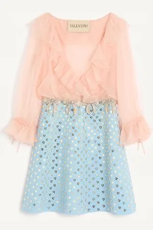 VALENTINO EMBROIDERED CREPE COUTURE SHORT DRESS Woman 36