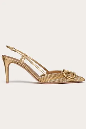 VALENTINO GARAVANI VLOGO SIGNATURE METALLIC SLINGBACK PUMPS WITH CORNELY EMBROIDERY 80MM Woman 34.5