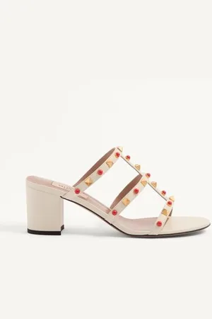 VALENTINO GARAVANI ROCKSTUD SLIDE SANDAL IN CALFSKIN WITH CABOCHON STONES 60MM Woman 35