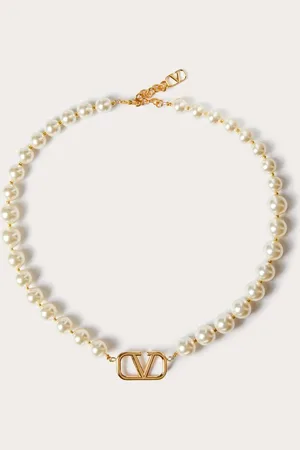 VALENTINO GARAVANI VLOGO SIGNATURE METAL NECKLACE WITH SWAROVSKI?? PEARLS Woman UNI