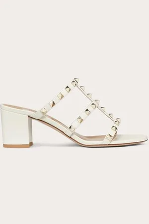 VALENTINO GARAVANI ROCKSTUD CALFSKIN LEATHER SLIDE SANDAL 60 MM Woman 34.5