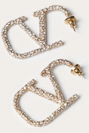 VALENTINO GARAVANI VLOGO SIGNATURE EARRINGS IN METAL AND SWAROVSKI?? CRYSTALS. Woman UNI