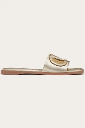 VALENTINO GARAVANI VLOGO CUT-OUT LAMINATED NAPPA LEATHER SLIDE SANDAL Woman 35.5