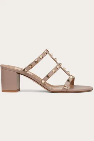 VALENTINO GARAVANI ROCKSTUD CALFSKIN LEATHER SLIDE SANDAL 60 MM Woman 34.5