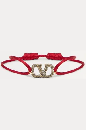 VALENTINO GARAVANI VLOGO SIGNATURE BRACELET IN COTTON AND SWAROVSKI?? CRYSTALS Woman UNI