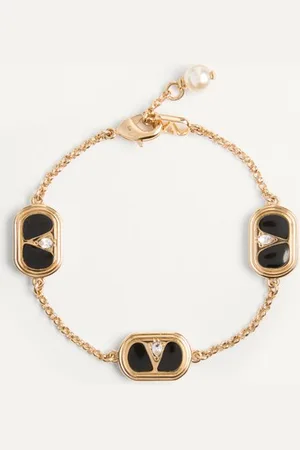 VALENTINO GARAVANI OVALETTE BRACELET IN METAL, ENAMEL, CRYSTALS AND SWAROVSKI?? PEARL Woman M