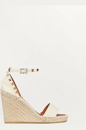 VALENTINO GARAVANI DOUBLE ROCKSTUD GRAINY CALFSKIN WEDGE SANDAL 105 MM Woman 34