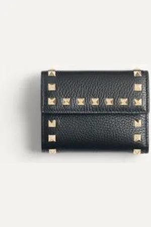 VALENTINO GARAVANI ROCKSTUD TRIFOLD WALLET IN GRAINY CALFSKIN Woman UNI