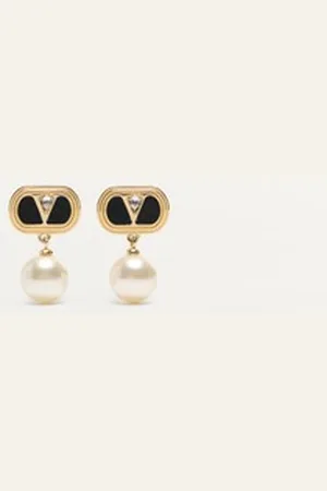 VALENTINO GARAVANI OVALETTE METAL, ENAMEL, CRYSTAL AND SWAROVSKI?? PEARL EARRINGS Woman UNI