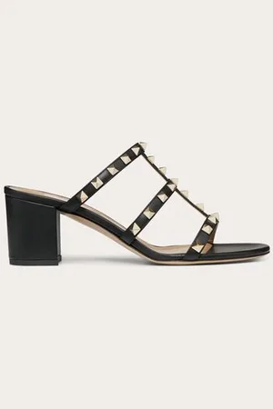 VALENTINO GARAVANI ROCKSTUD CALFSKIN LEATHER SLIDE SANDAL 60 MM Woman 34.5
