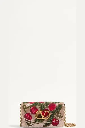 VALENTINO GARAVANI GARAVANI VAIN EMBROIDERED SHOULDER CLUTCH WITH CHERRYFIC PATTERN Woman UNI