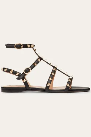 VALENTINO GARAVANI ROCKSTUD FLAT CALFSKIN SANDAL WITH STRAPS Woman 34.5