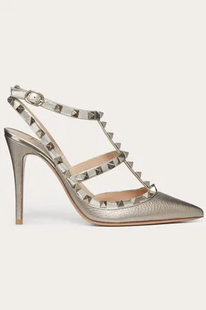 VALENTINO GARAVANI ROCKSTUD METALLIC ANKLE STRAP PUMP 100 MM Woman 34.5