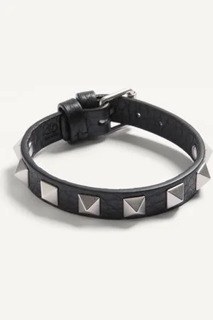 VALENTINO GARAVANI ROCKSTUD LEATHER BRACELET WITH PALLADIUM STUDS Man UNI