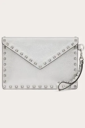 VALENTINO GARAVANI ROCKSTUD METALLIC GRAINY CALFSKIN CLUTCH BAG Woman UNI