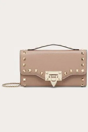 VALENTINO GARAVANI ROCKSTUD GRAINY CALFSKIN WALLET WITH CHAIN STRAP Woman UNI
