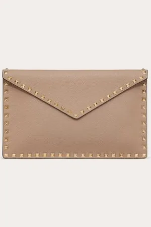 VALENTINO GARAVANI ROCKSTUD GRAINY CALFSKIN ENVELOPE POUCH Woman UNI