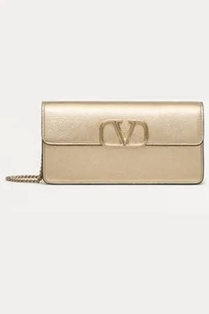 VALENTINO GARAVANI VLOGO SIGNATURE METALLIC GRAINY CALFSKIN WALLET WITH CHAIN Woman UNI