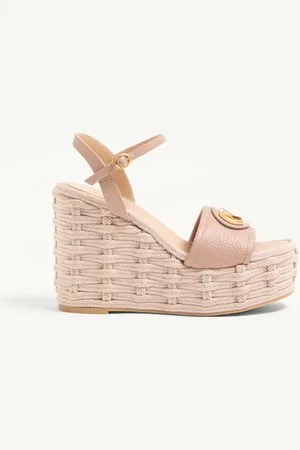 VALENTINO GARAVANI VLOGO SIGNATURE WEDGE SANDAL IN GRAINY CALFSKIN 120MM Woman 35