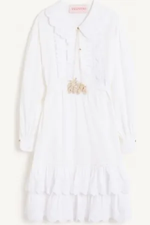 VALENTINO EMBROIDERED COTTON AND LINEN DRESS Woman 36