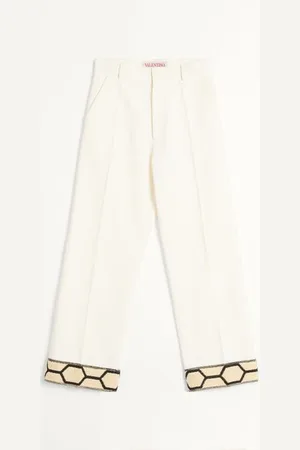 VALENTINO COTTON AND LINEN TROUSERS WITH JACQUARD HEMS Man 44