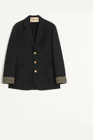 VALENTINO SINGLE-BREASTED WOOL AND COTTON JACKET WITH JACQUARD TRIMMINGS Man 44