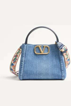 VALENTINO GARAVANI GARAVANI ALLTIME MEDIUM HANDBAG IN DENIM WITH EMBROIDERED STRAP Woman UNI