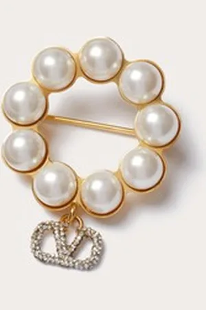 VALENTINO GARAVANI VLOGO SIGNATURE METAL BROOCH WITH SWAROVSKI?? CRYSTALS AND PEARLS Woman UNI