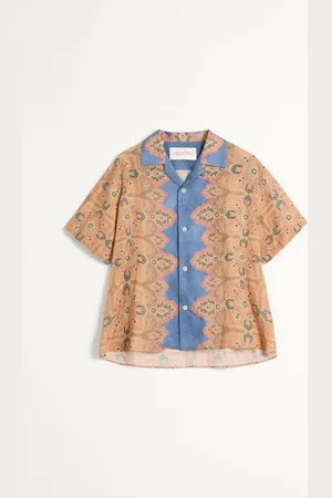 VALENTINO LINEN BOWLING SHIRT WITH VOYAGE IMAGINAIRE PRINT Man 44