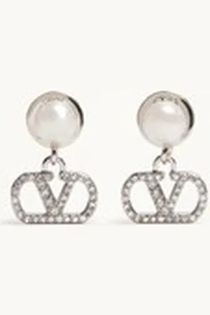 VALENTINO GARAVANI VLOGO SIGNATURE EARRINGS IN METAL, PEARL AND SWAROVSKI?? CRYSTALS Woman UNI